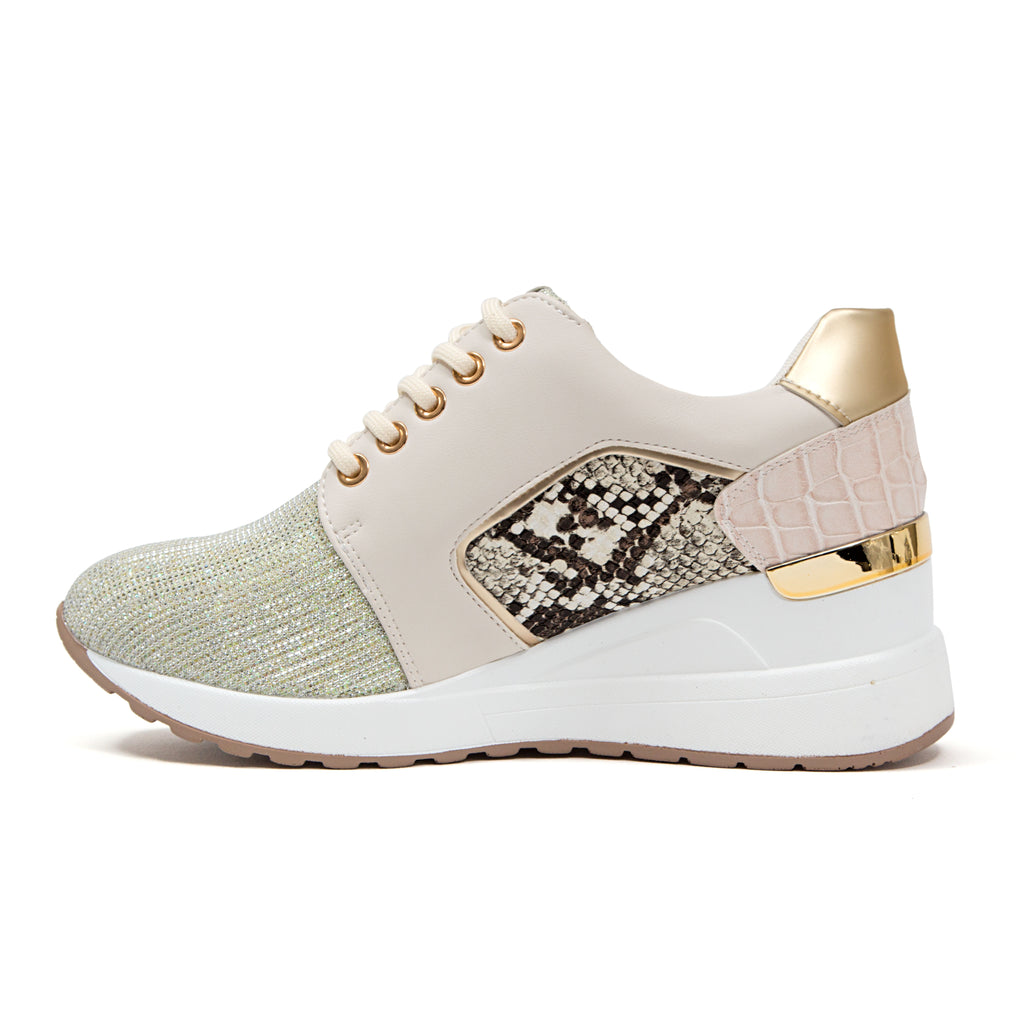 Sparkle Gold Wedge Snake & Metallic Profile Sneakers