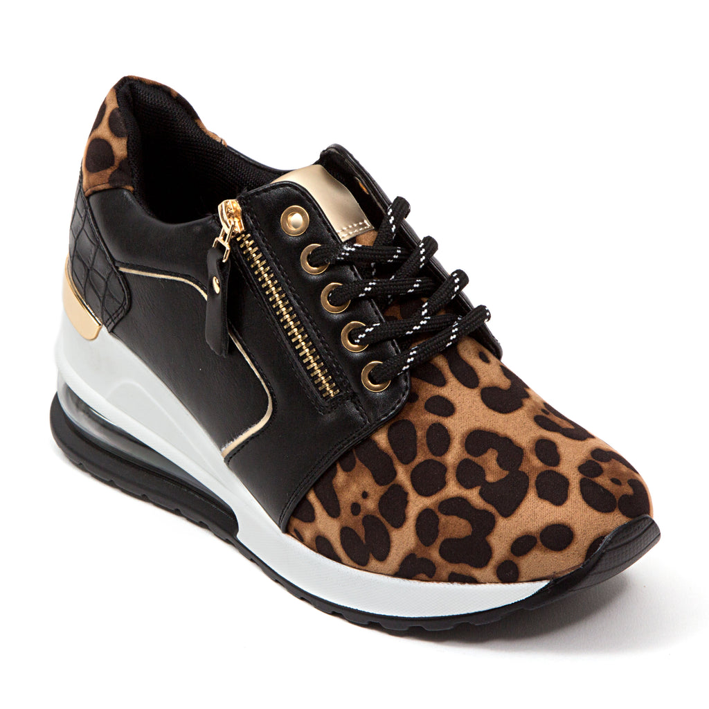 Ultra Hero Black Leopard Print Wedge Sneakers