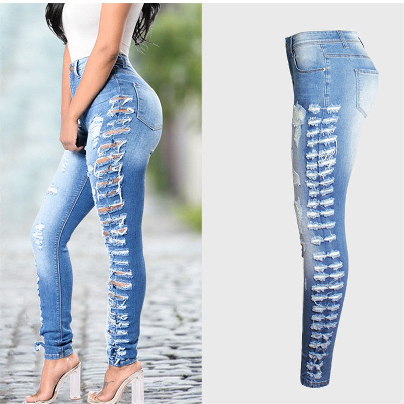 Fashion Mid Waist Skinny Bleached Sky Blue Jeans