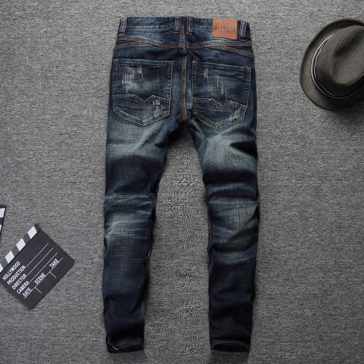 Men High Quality Slim Fit Denim Ripped Jeans