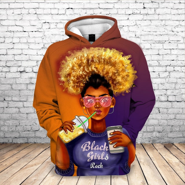 Fashion 3D Black Girl Art Hoodie