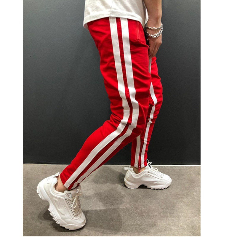 New Men's Leisure Fitness Stitching Zipper Sport Joggers