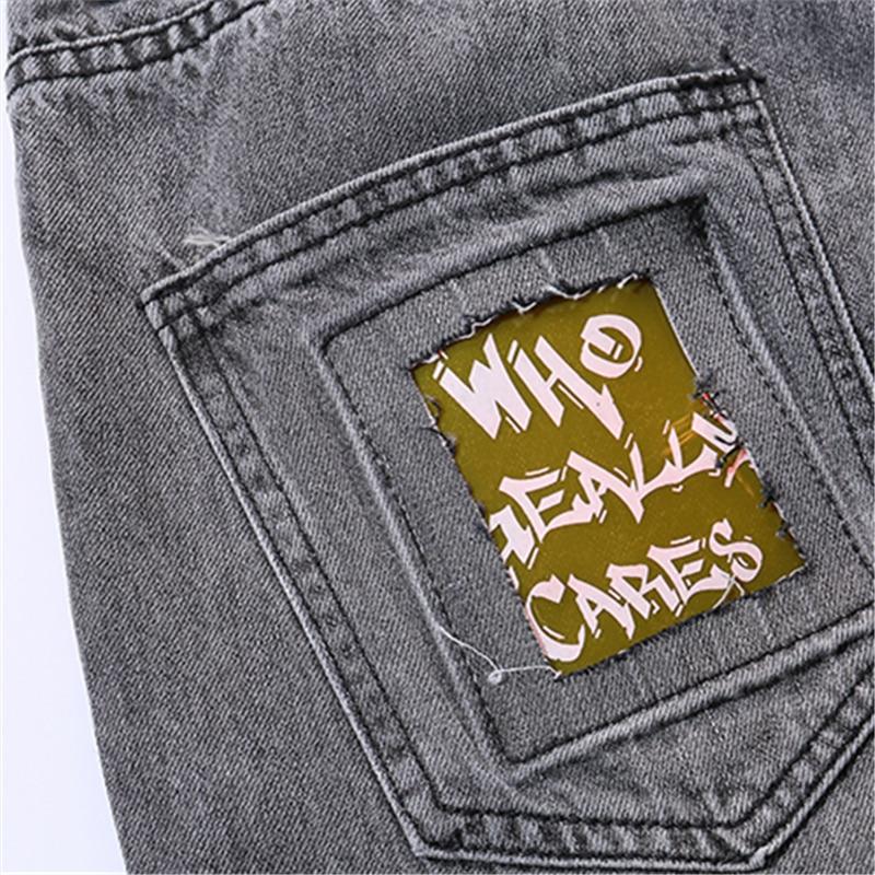 Men Jogger Denim Pants Skinny Washed Distressed Graffiti