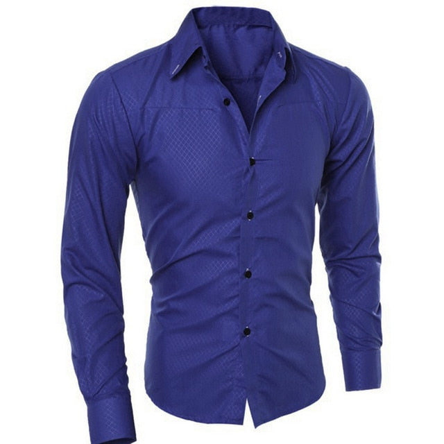 Men's Slim Fit Long Sleeve Dark Solid Color Lapel Casual Shirt