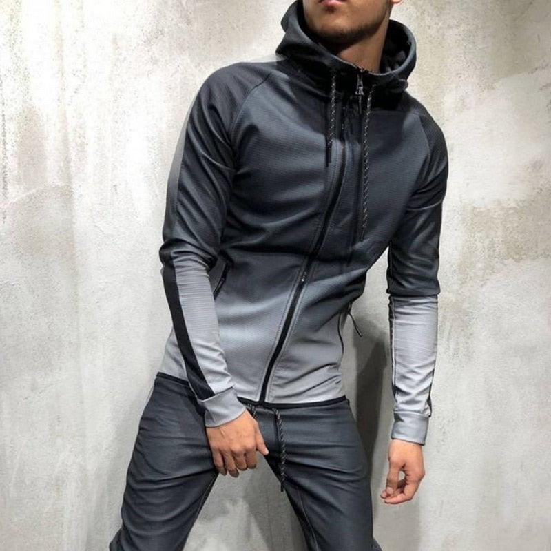 Men Fashion 3D Print Gradient Color Hooded Sweatsuit