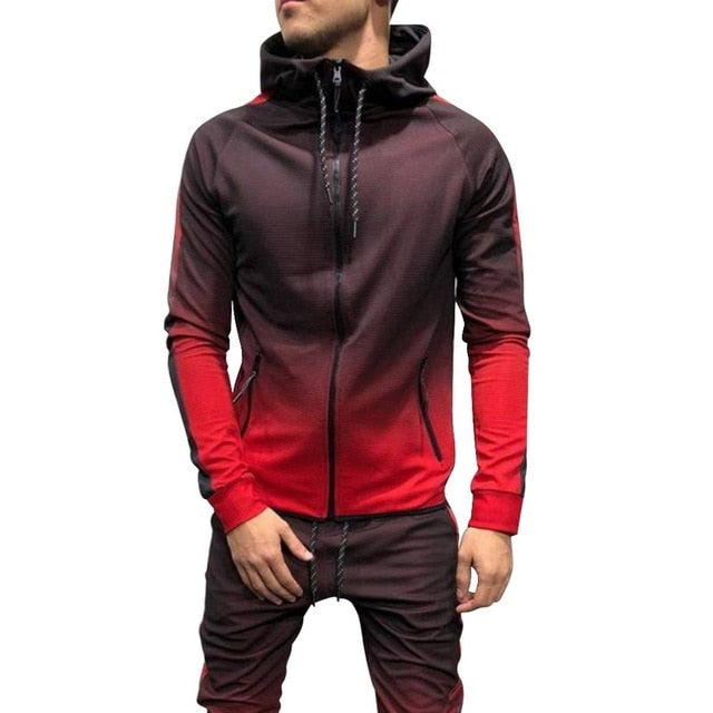 Men Fashion 3D Print Gradient Color Hooded Sweatsuit