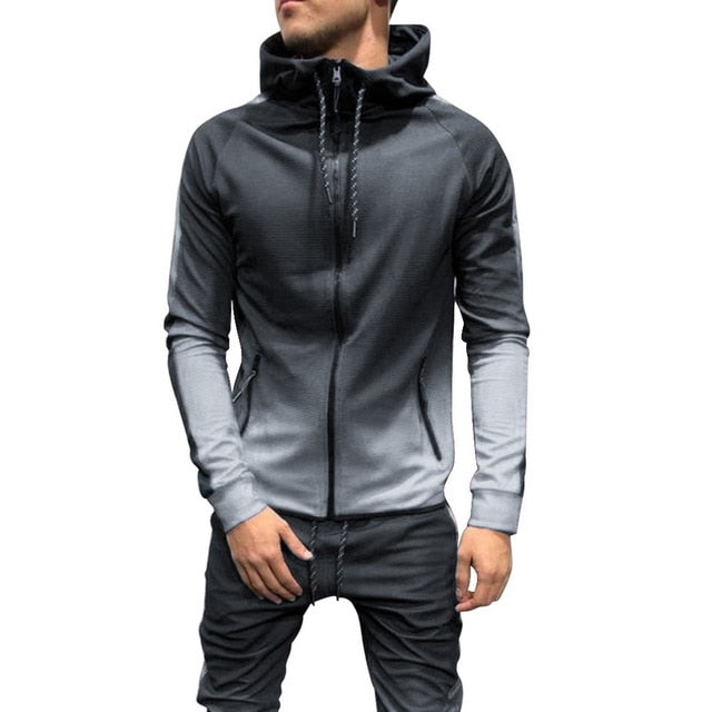 Men Fashion 3D Print Gradient Color Hooded Sweatsuit