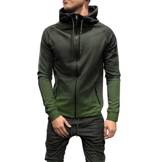 Men Fashion 3D Print Gradient Color Hooded Sweatsuit