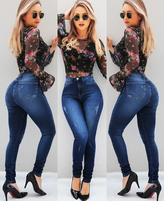 Women Sexy Ripped Jeans High Waist Skinny Butt Lifting