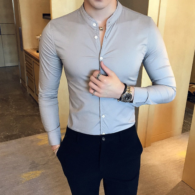 Quality Men Black Casual Long Sleeve Dress Shirts Slim Fit