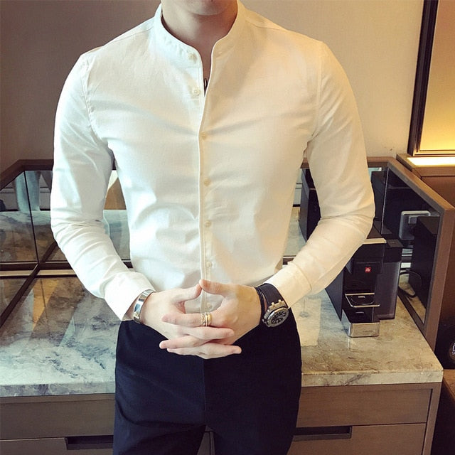 Quality Men Black Casual Long Sleeve Dress Shirts Slim Fit