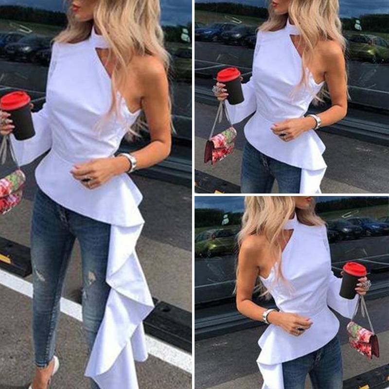 Asymmetrical Tunic Women Sexy One Shoulder Party Blouse