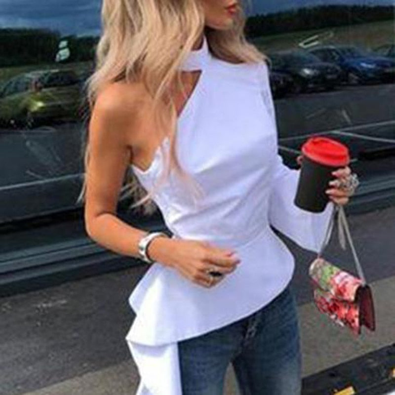 Asymmetrical Tunic Women Sexy One Shoulder Party Blouse