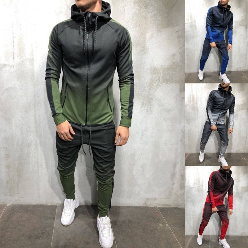 Men's 2 Piece Set 3D Gradient Color Sweatshirt and Joggers