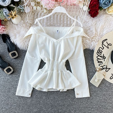 Off Shoulder Corset Shirt V-Neck Sexy Blouse