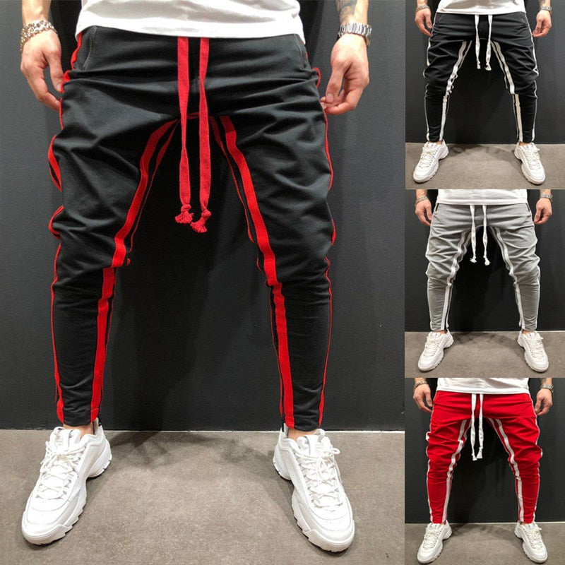 New Men's Leisure Fitness Stitching Zipper Sport Joggers