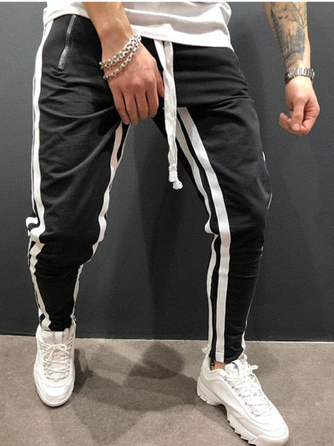 New Men's Leisure Fitness Stitching Zipper Sport Joggers