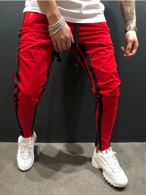 New Men's Leisure Fitness Stitching Zipper Sport Joggers