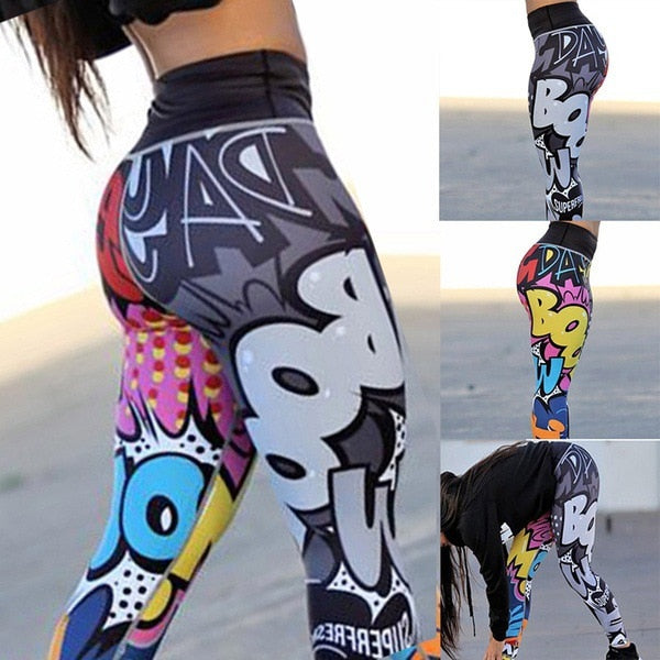 Women Digital Fitness Print Workout Leggings High Waist Push Up