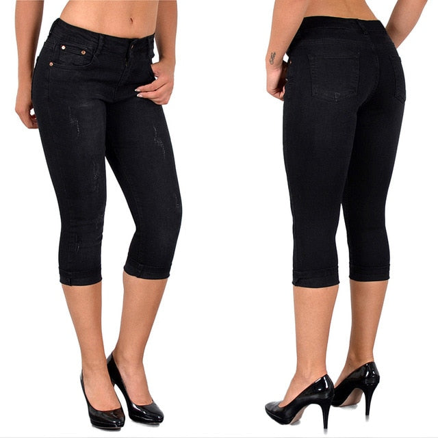 Women High Waist Stretch Crop Jeans