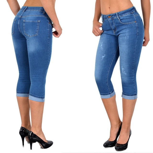 Women High Waist Stretch Crop Jeans