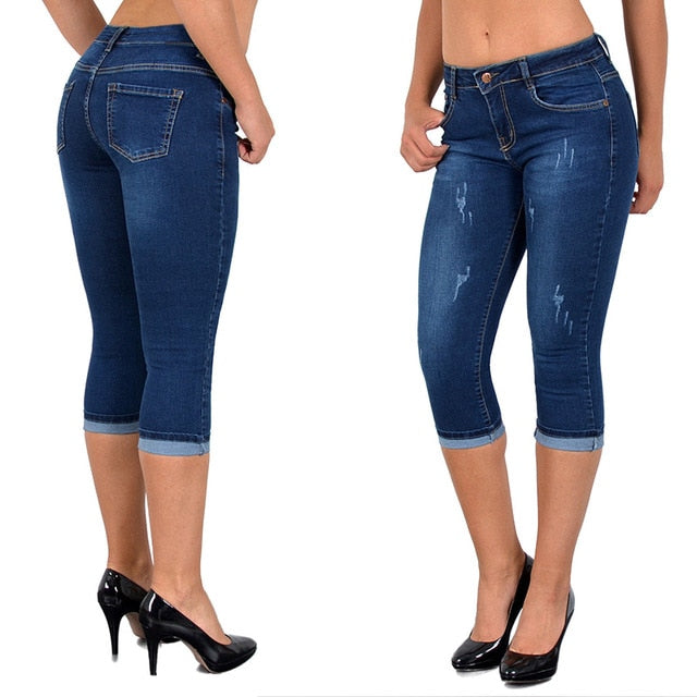 Women High Waist Stretch Crop Jeans