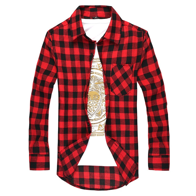 Men's Plaid Shirt Long-Sleeved Casual Checkered Shirt