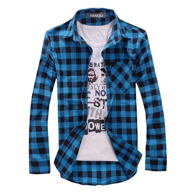 Men's Plaid Shirt Long-Sleeved Casual Checkered Shirt