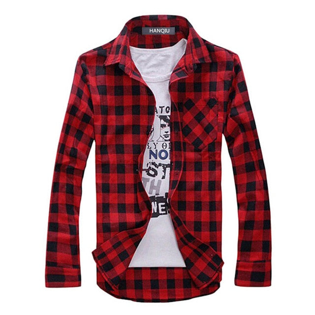 Men's Plaid Shirt Long-Sleeved Casual Checkered Shirt