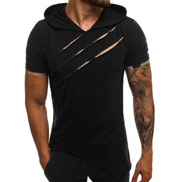 Men's Hooded T-Shirt Casual Slim Short Sleeve