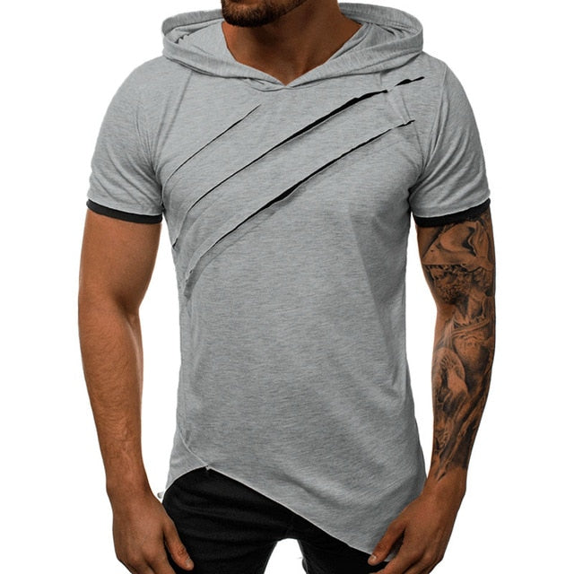 Men's Hooded T-Shirt Casual Slim Short Sleeve