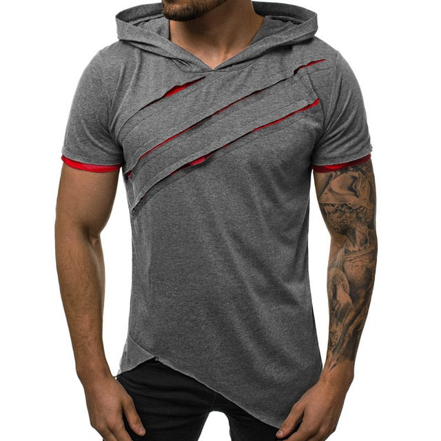 Men's Hooded T-Shirt Casual Slim Short Sleeve