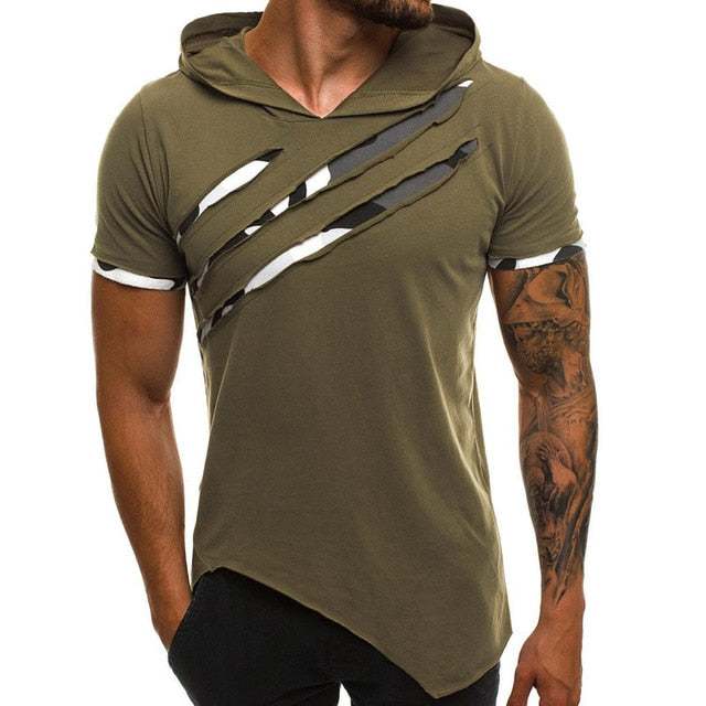 Men's Hooded T-Shirt Casual Slim Short Sleeve