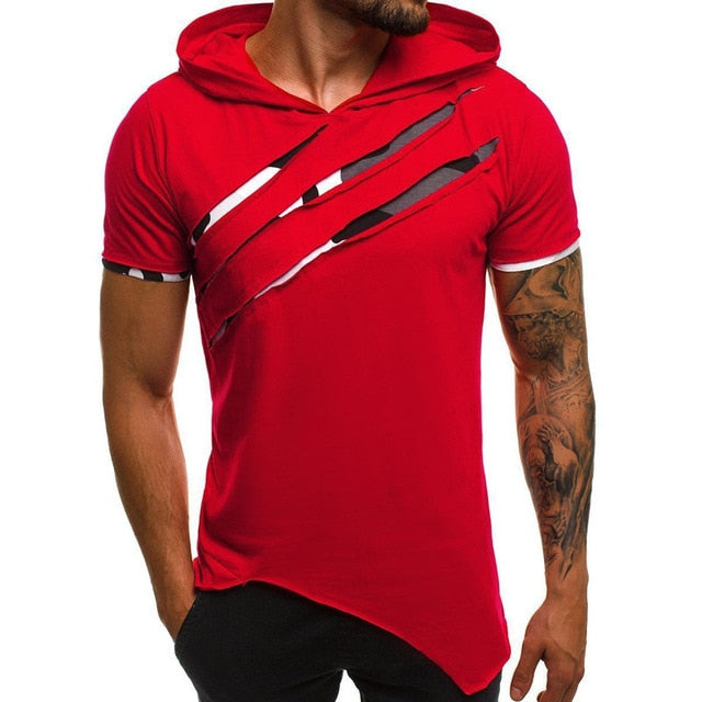 Men's Hooded T-Shirt Casual Slim Short Sleeve