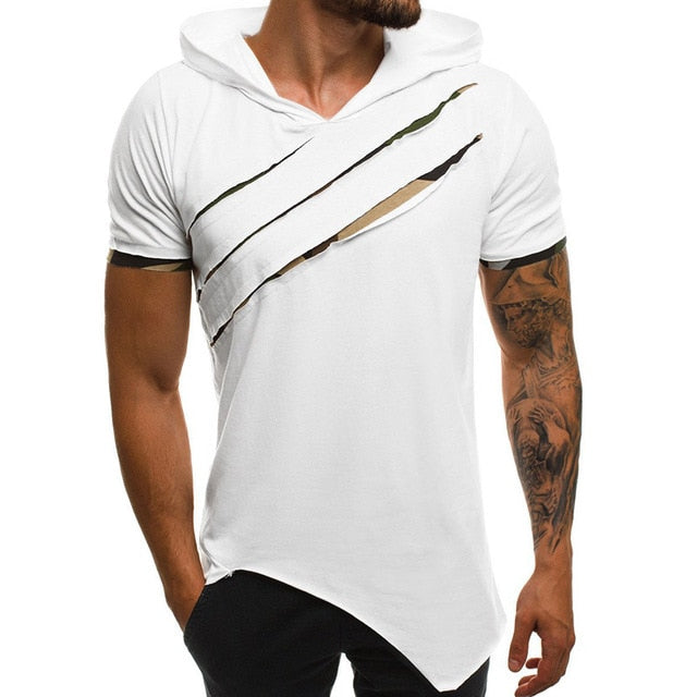 Men's Hooded T-Shirt Casual Slim Short Sleeve