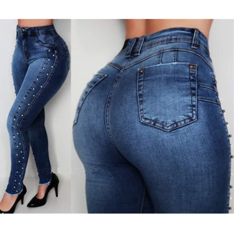 Women High Waist Jeans Slim Skinny Stretch Denim Jeans Vintage Push Up