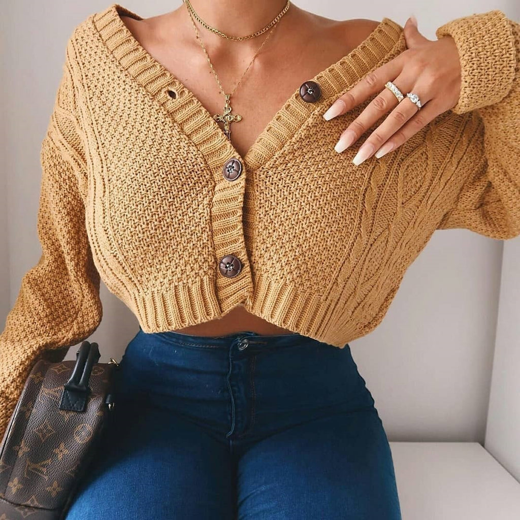 Chic Women Cropped Cardigan Knit Sweater