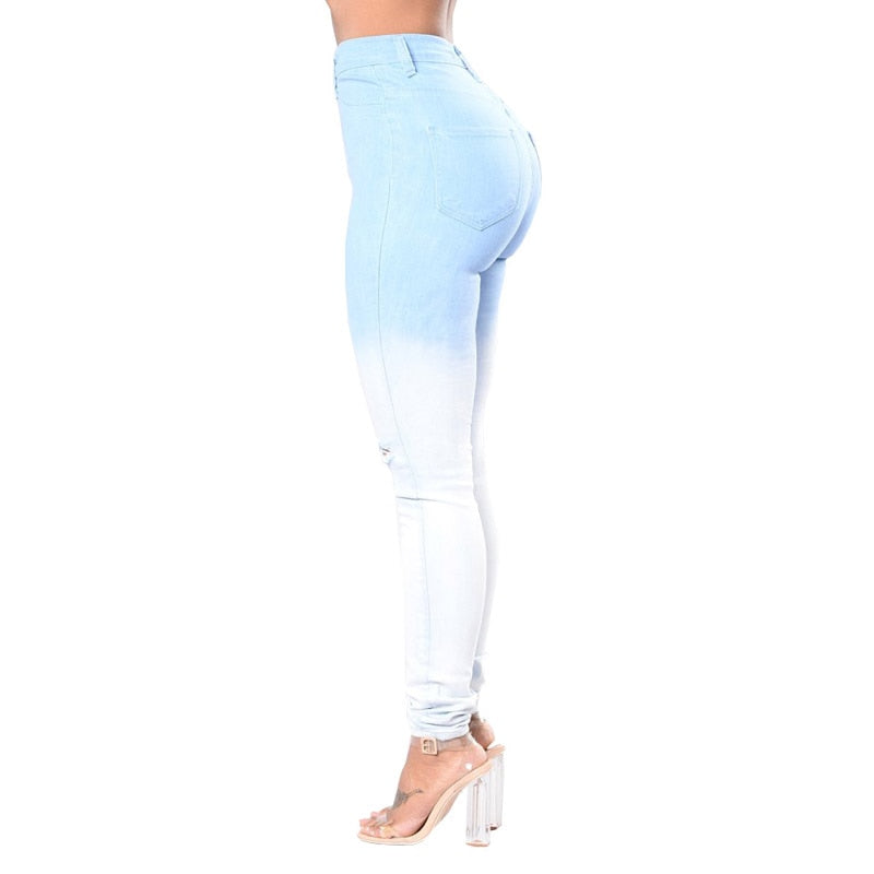 Distressed Woman Boyfriend Jeans Runway Denim Sexy Bodycon High Waist Ripped Skinny