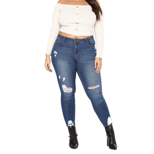 Women's High Waist Stretch Ripped Distressed Skinny Denim Jeans