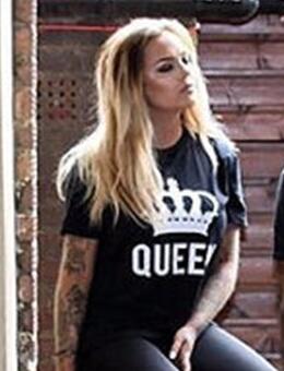 KING QUEEN Letter Printed Black Tshirt