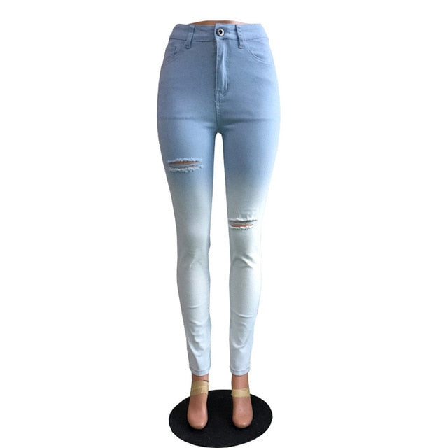 Distressed Woman Boyfriend Jeans Runway Denim Sexy Bodycon High Waist Ripped Skinny