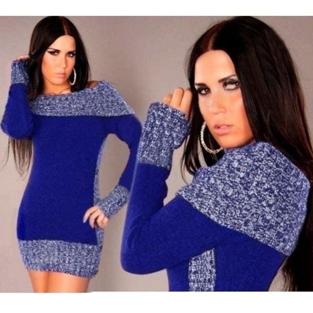 Women's Sexy Slash Neck Long Pullover Sweater