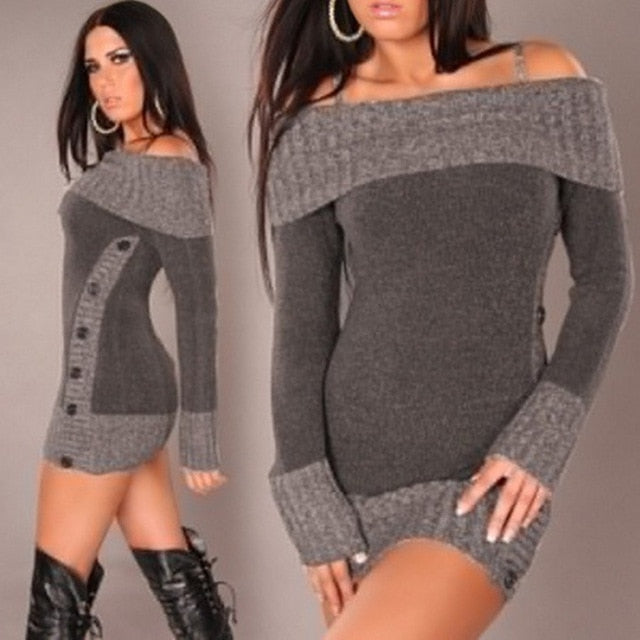 Women's Sexy Slash Neck Long Pullover Sweater