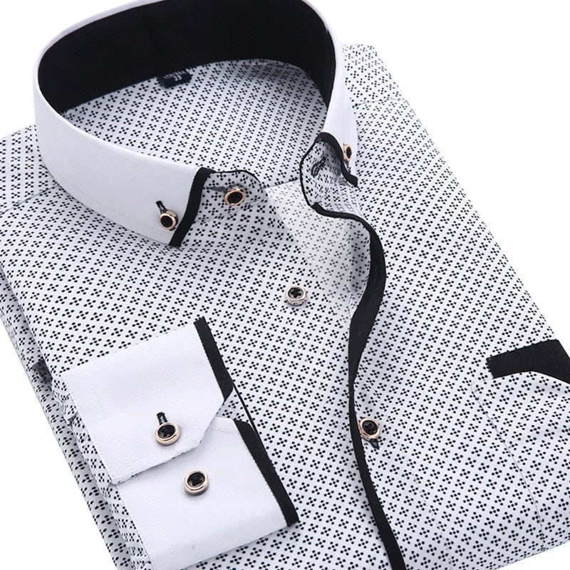 Men Fashion Casual Long Sleeved Printed Slim Fit Shirt