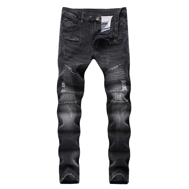 Men's Straight Washed Multi Zipper Jeans