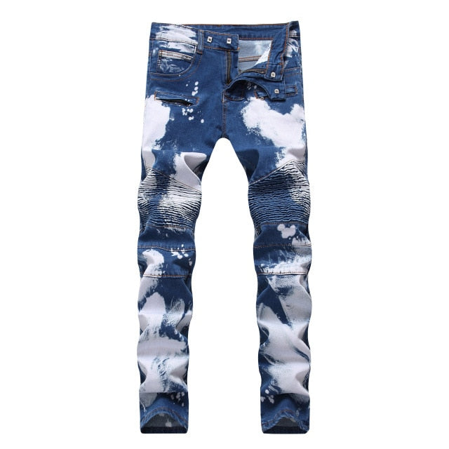 Men's Straight Washed Multi Zipper Jeans