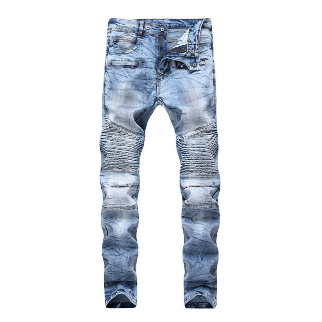 Men's Straight Washed Multi Zipper Jeans