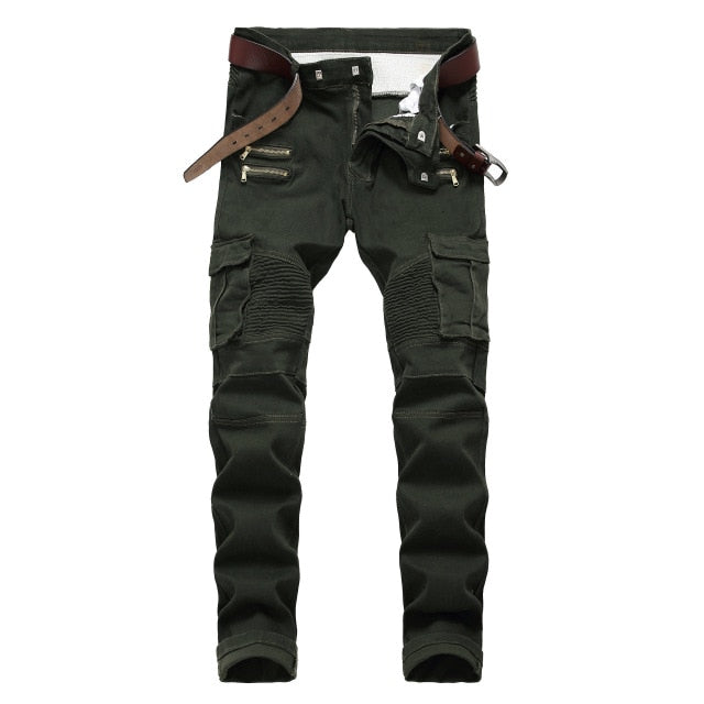 Men's Straight Washed Multi Zipper Jeans