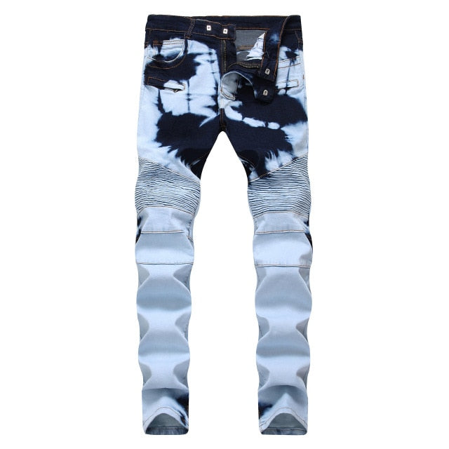 Men's Straight Washed Multi Zipper Jeans