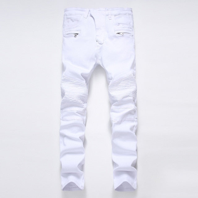 Men's Straight Washed Multi Zipper Jeans